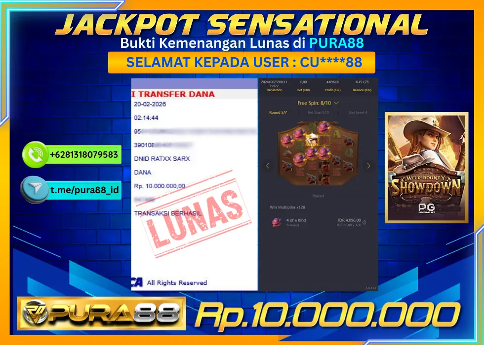 PURA88 JACKPOT WILD BOUNTY SHOWDOWN Rp 10.000.000,- LUNAS